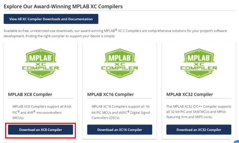 MPLAB XC8 Compilerのダウンロード