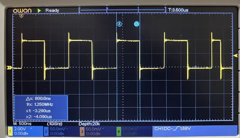 T1Hの波形(範囲:580ns~1us)
